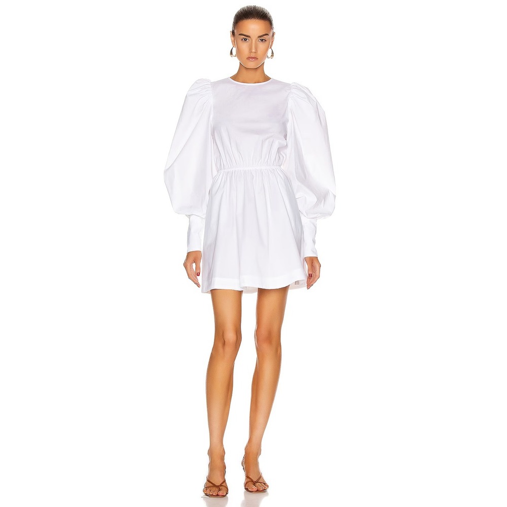 GRLFRND Malina Mini Dress Women's White Puff Sleeves Drawstring Waist - Large